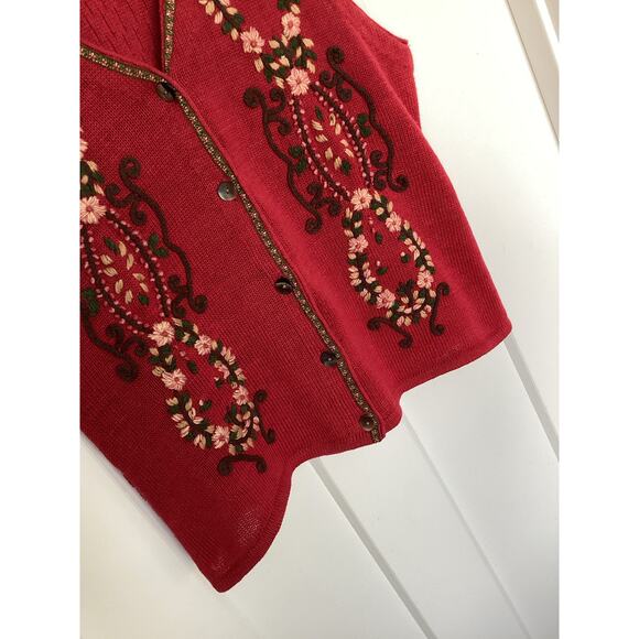 I.V.Y Collectibles Women's Hand Embroidered Sweater Vest Garnet Red Size XL - Picture 3 of 10